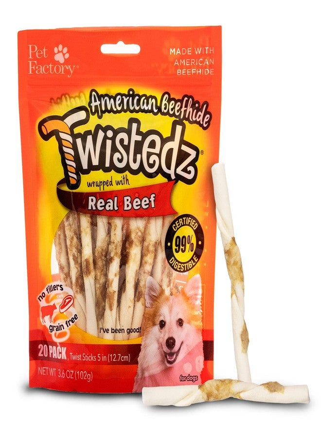 Pet Factory Twistedz American Beefhide 5" Twist Sticks Dog Chew Treats w/ Real Beef Meat Wrap - 20 Count/1 Pack - Image 1